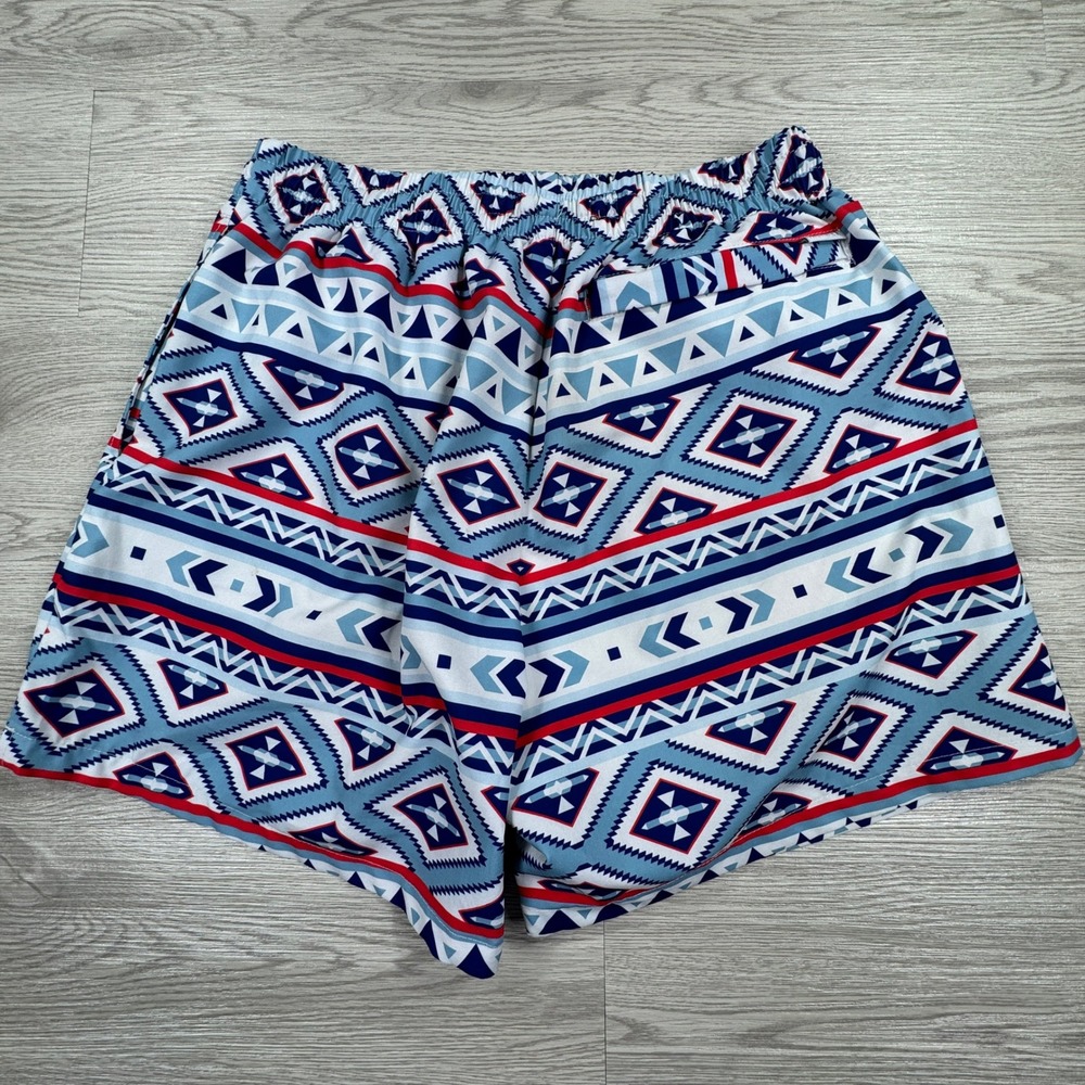 Meripex Mens Swim Trunks Southwestern Geometric Blue Red Medium Mesh Lined Short - Picture 2 of 10
